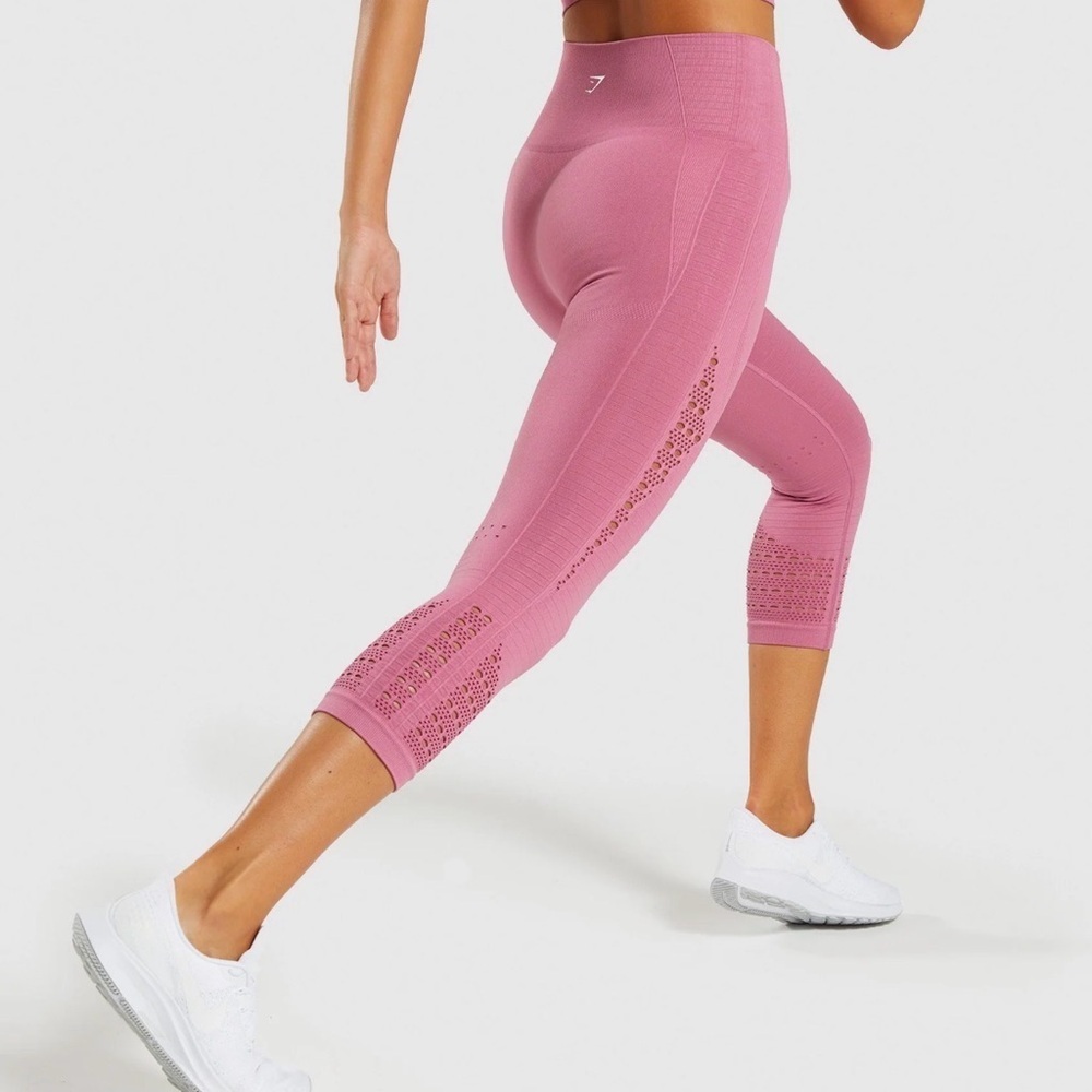 Gymshark Energy Seamless Leggings Size XS Dusty Pink Laser Cut Out Detail Crop